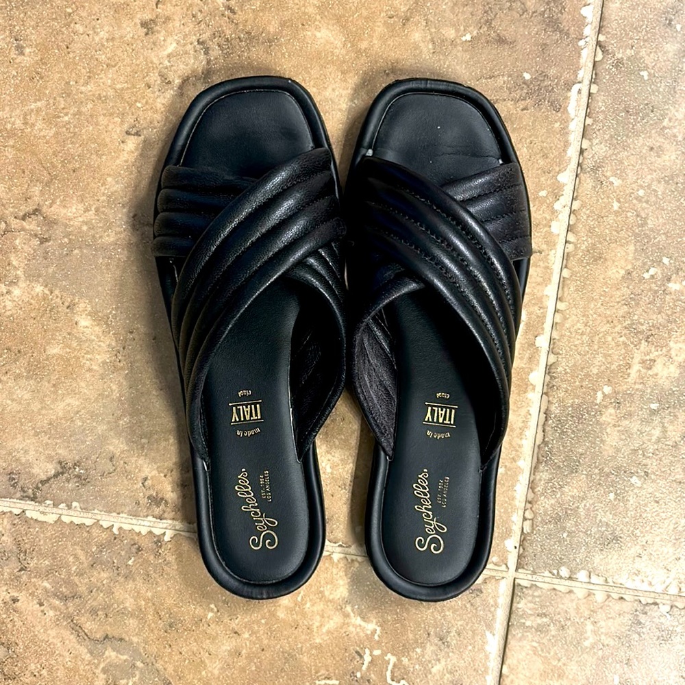 Cute black leather slides